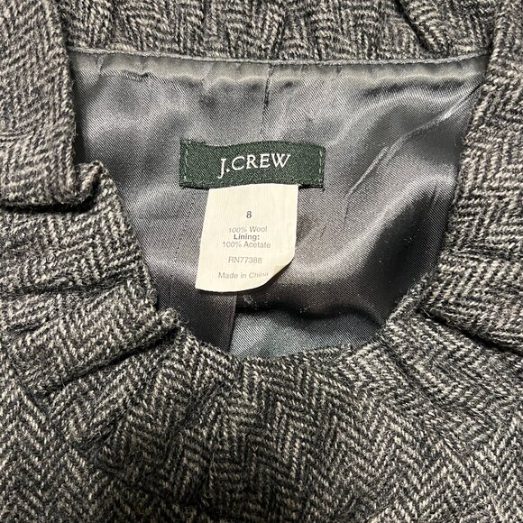 J CREW CROPPED RUFFLED BLAZER GRAY HERRINGBONE SIZE 8 - Picture 4 of 10